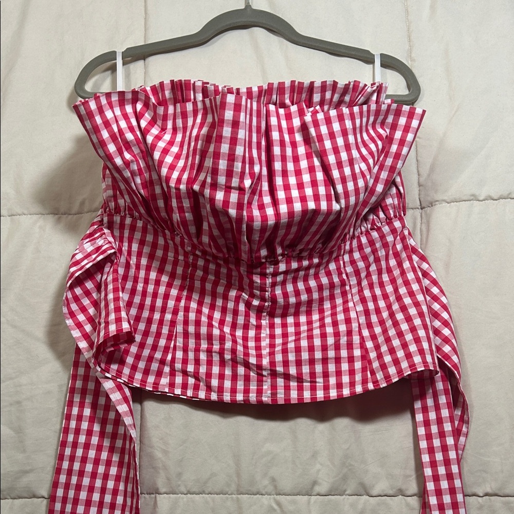 7th Avenue Red and White Gingham Strapless Top
